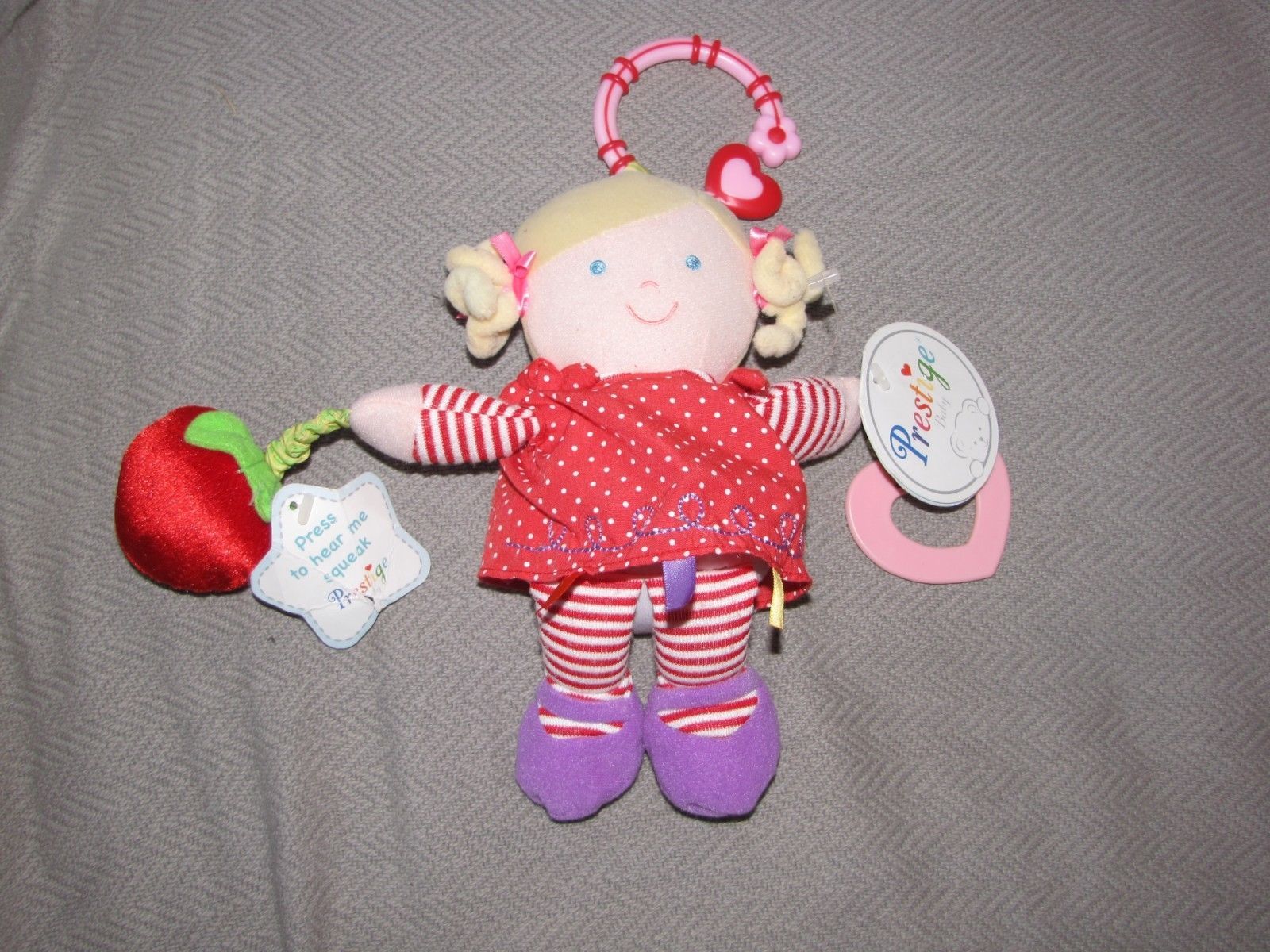 Primary image for 8.5" PRESTIGE STUFFED PLUSH BABY GIRL RATTLE DOLL TOY TEETHER SQUEAK APPLE LINK