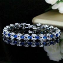 12Ct Marquise Cut Simulated Sapphire &amp; Diamond Bracelet 925 Silver Gold Plated - £136.26 GBP