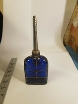 Vintage Colbalt Blue Purfume Bottle with Metal Decoration / Overlay 10&quot; - £31.72 GBP