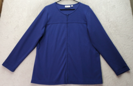 Denim &amp; Co. Blouse Top Womens Large Navy Blue Cotton Long Casual Sleeve Full Zip - £14.69 GBP