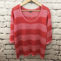 Roz &amp; Ali Womens Plus 1X Sweater Top Pink Striped Sequined Loose Weave - £12.55 GBP