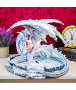 Ebros Large 15&quot; Long Winter Blizzard Fairy with Giant White Dragon Statue - $2,563.32 MXN