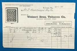 WEISERT BROS. TOBACCO COMPANY vintage October 21, 1937 invoice on letter... - £10.24 GBP