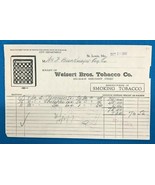 WEISERT BROS. TOBACCO COMPANY vintage October 21, 1937 invoice on letter... - £10.08 GBP