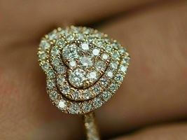 1Ct Round Diamond Halo Heart Shaped 14k Rose Gold Over Engagement Wedding Ring - £67.20 GBP