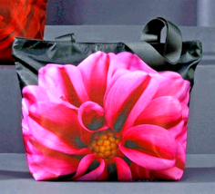 Polyester Dahlia Flower Tote Fully Lined 17.5&quot; Long Black Background 13&quot;... - €21,02 EUR