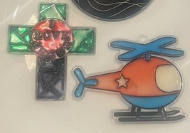 2 VTG Sun Catcher Faux Stained Glass Plastic Window Hanging Ornament Col... - $11.45