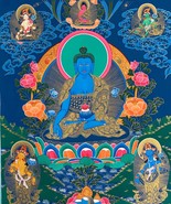 Hand-painted Medicine Buddha Tibetan Thangka, Art on Canvas, 22 x 30-Inch - $237.00