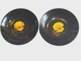 2  Couroc Black Resin Bowls Yellow California Poppy Poppies - $22.99