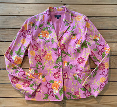 classiques entier women’s long sleeve button up blazer size 12 pink flor... - $24.05