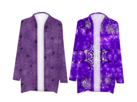 NEW Womens Halloween Cardigan ladies sz S/M purple spiderweb print open ... - $17.50