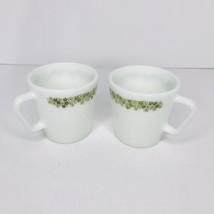 Vintage Pyrex Spring Blossom Milk Glass Coffee Cups Mug # 1410 Green Daisy MCM - £11.83 GBP