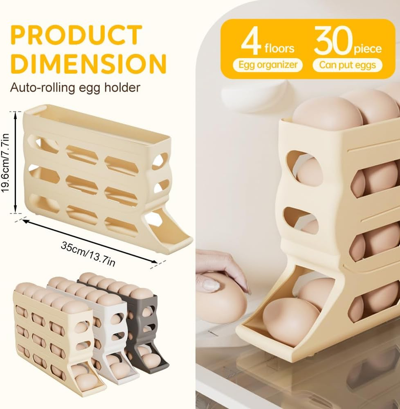4 Tiers Egg Holder for Fridge, Automatic Rolling down Egg Holder Egg Tray Stacka Item image 6