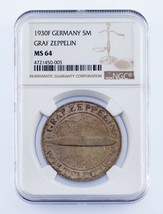 1930-F Germany 5 Mark Graf Zeppelin Silver Coin Graded by NGC as MS-64 KM #71 - £393.01 GBP