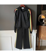 Pam &amp; Gela Black Sport Stripe Zip Jacket Split Flare Pants Tracksuit Sma... - $83.22