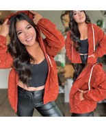 Charlotte Corduroy Acid Wash Hoodie Full Zip Up Jacket Rust Large - $60.93 CAD
