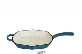 Mirro 10.5" Cast Iron Square Grill Pan Teal Green and Cream - £33.47 GBP
