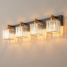 Modern Bathroom Vanity Light 4-Lights Modern Black Gold Crystal Bathroom Wall - £112.39 GBP