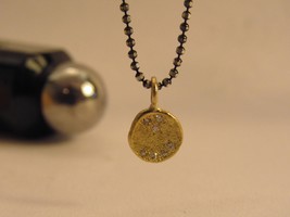 Sterling silver oxidized necklace with gold diamond pendant. Handmade pendant. N - £292.30 GBP