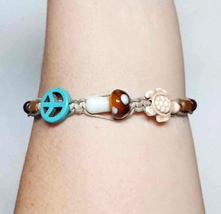 Mushroom Turtle Peace Sign Hemp Bracelet  handmade jewelry  Kids Girls  - £9.58 GBP