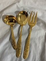 3pc National Silver Company GOLDEN NARCISSUS Serving Spoon Ladle Meat Fork - $15.51