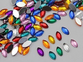 8x4mm Assorted Colors Flat Back Acrylic Navette Gems  - 300 Pieces - £13.36 GBP