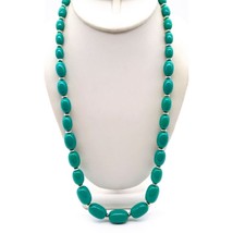 Vintage Teal Lucite Graduated Necklace with Oblong Beads and Silver Tone Spacer - £22.10 GBP