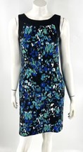 AB Studio Sheath Dress Sz 2 Black Green Blue Printed Sleeveless Back Zip Womens - £19.03 GBP