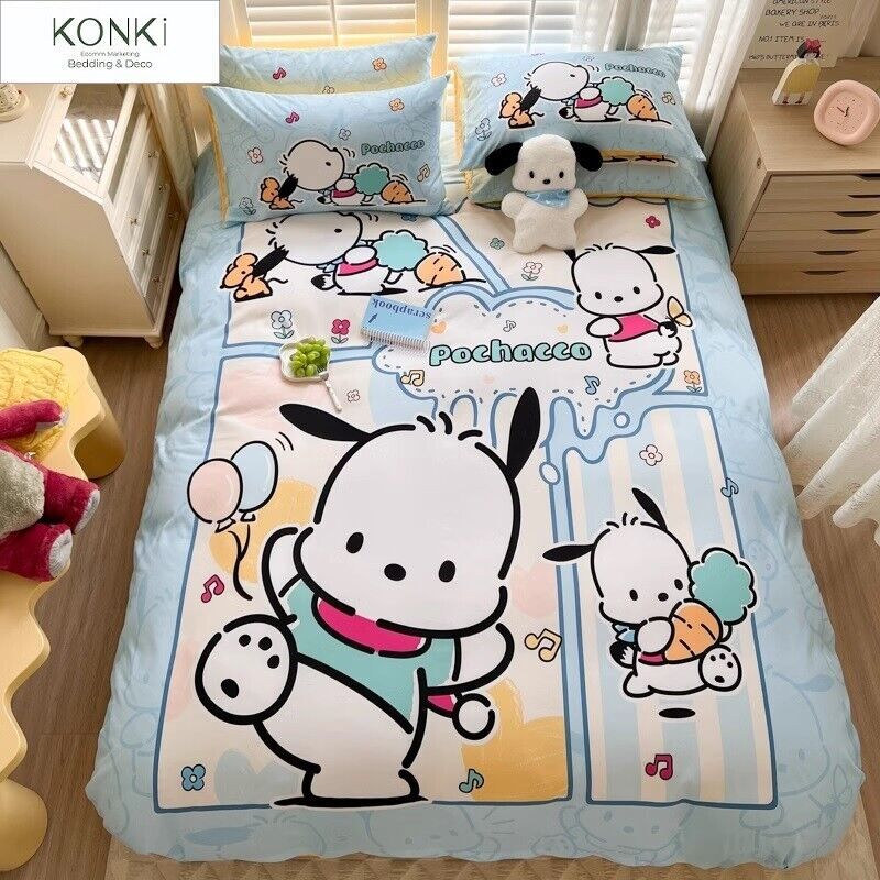 Cartoon Pochacco 100% Cotton Duvet Cover Set Modern Boys Girls Kids' Bedding Set