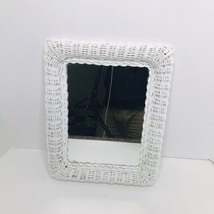 Vintage White Wicker Vanity Mirror Square 11” X 14” Shabby Chic Hong Kong - £22.11 GBP