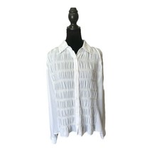 Vintage Women Pendleton Shirred Rushed Solid White Blouse Button Front S... - £17.63 GBP