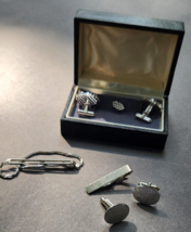 Signed Swank Set Silver Tone Cufflinks &amp; Tie Tack Pin Vintage Lot of 2 Pair - £18.97 GBP
