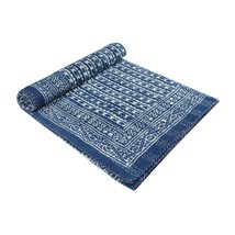 Traditional Jaipur Blue Indigo Print Quilting Kantha Original Handmade Indian Fl - £55.93 GBP
