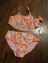 Wonder Nation Girl&#39;s 2-PIECE Swimsuit High Waist Xl (14-16) New Orange &amp; Pinks - $6.50