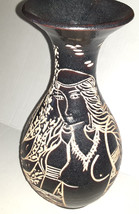 Black Brown Glazed Malaysian Pottery Vase Bare Chested Woman Long Hair + Basket - £15.50 GBP