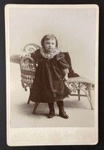 Cabinet Card Photo of Adorable Little Girl Posed by Wicker Chaise Identified - £14.95 GBP