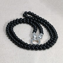 925 Sterling Silver DIY Long Necklace Black Onyx Beads 6mm Vintage Sweater Chain - £57.61 GBP