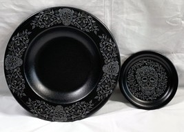 New Homer Laughlin Fiesta Black Skull and Vine Pasta Bowl &amp; Appetizer Plate 6.5&quot; - £65.06 GBP