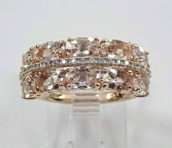 2.30Ct Oval Cut Morganite 925 Silver Gold Plated Half Eternity Wedding Band Ring - £77.86 GBP