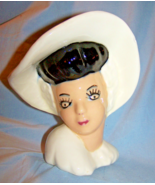 Vintage Unmarked White Hatted Woman&#39;s Head Vase-6 1/2 inches tall - $41.01 CAD
