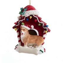 Cute WELSH CORGI in Red Dog House Resin Christmas Ornament - £9.46 GBP
