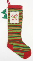 LONG RED &amp; GREEN CHRISTMAS STOCKING w/ EMBROIDERED CANDY CANES PATCH - $13.88
