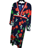 Tori Richard Honolulu Vtg Kimono Style Vibrant Red Blue Dress Sz 12 Floral MCM - £98.79 GBP