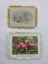 LOT 1880 antique victorian 2pc CHRISTMAS GREETING CARDS silk fringe - $38.56