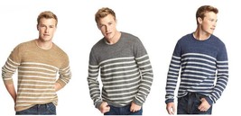GAP Men Blue Brown Gray Striped Roll Crew Neck Long Sleeve Heathered Sweater XL - £27.85 GBP