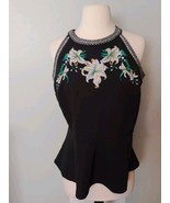 Thalia Sodi Top Fitted Sleeveless Top Embroidered Sz S Black Floral - €20,30 EUR