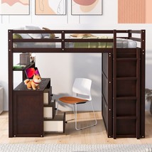 Full size Loft Bed with Drawers,Desk,and Wardrobe-Espresso - £549.31 GBP