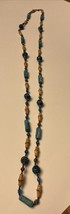 Vintage 24” Blue/brown Plastic Bead Necklace With Lobster Clasp - $10.00