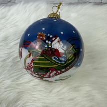 Pier 1 One Li Bien Hand Painted Round Ornament 2003 Santa Reindeer Sleigh - $10.24