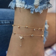 14K Gold Plated Heart Butterfly Anklet(2pc/set) - $11.99